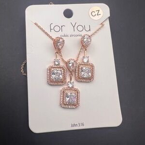 Rose Gold Cubic Zirconia Necklace & Earrings Set